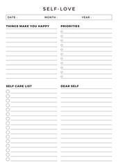 Self - Love planner, Self love and self care checklist. Minimalist My Journal Planner.