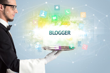 Waiter serving social networking concept concept