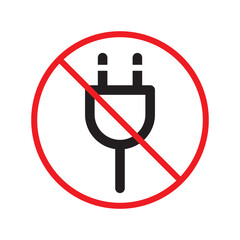 No plug icon. Forbidden plug connection icon. Do not connect plug vector sign. Prohibited plug vector icon. Warning, caution, attention, restriction flat sign design. UX Uİ