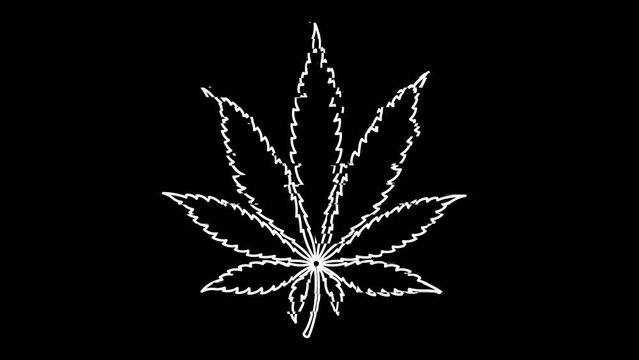 Cannabis leaf illustration glitch noise on dark background cartoon animation marijuana icon symbol