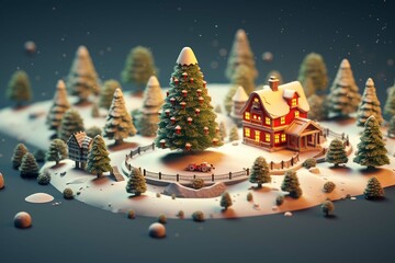 Miniature landscape,,gift,winter,Christmas tree, red and green color scheme lively atmosphere, warm light isometric view, cute style, stop-motion animation, tilt-shift, warm lighting,