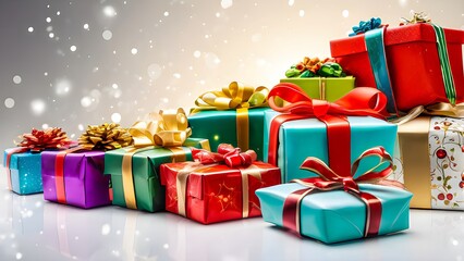 Fototapeta premium Christmas Festive Colorful Wrapped Gift Boxes 