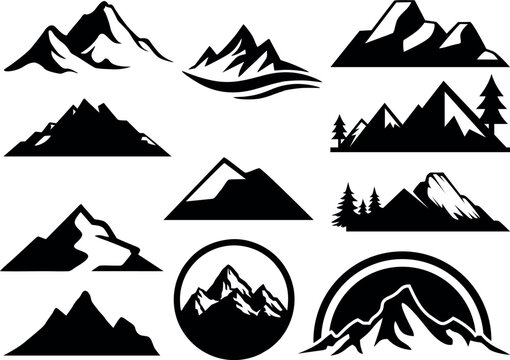 Peak logo mountain icon, Mountain Physicians Logo Vector Element, Wolf Mountain Sport Logo. black Illustration in various themes. Hand drawn collection.