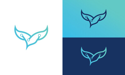 shark tail fish technology logo design vector