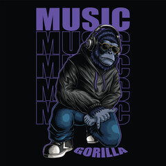 Gorilla character wearing a headphone hiphop style vector illustration for your company or brand