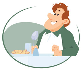 Man is having lunch. Illustration for internet and mobile website.