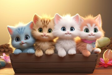 Super cute kittens, 3d rendering