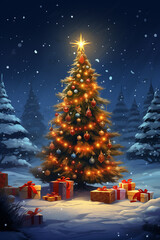 Obraz premium Christmas wallpaper with Christmas tree