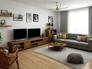 Fototapeta premium 3d render of modern living room with tv. Living room.