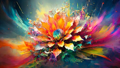 Abstrakcyjny kolorowy kwiat. Generative AI - obrazy, fototapety, plakaty