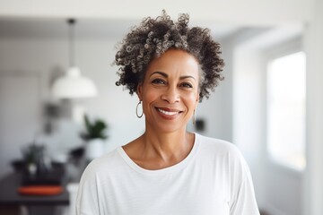 woman happy portrait female beautiful smiling old home black african american one alone lonely fun...