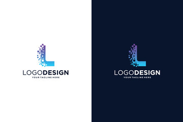 Letter L modern digital dot connection logo design inspiration
