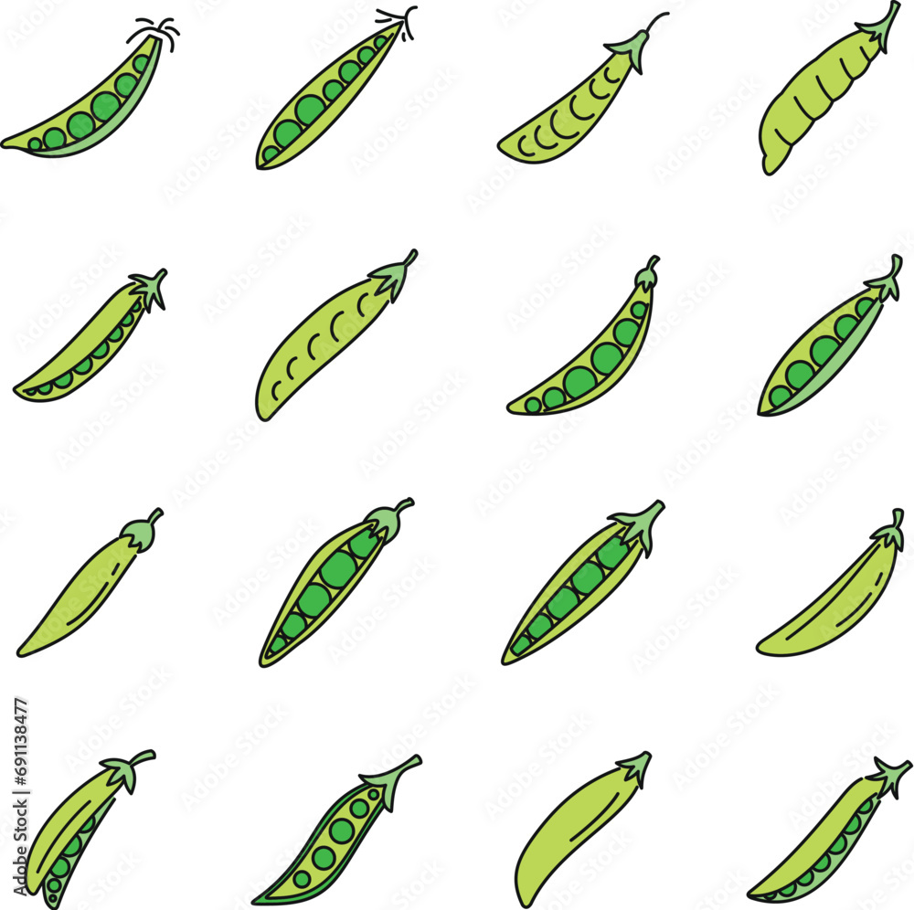 Poster peas bean icons set. outline set of peas bean vector icons thin line color flat on white