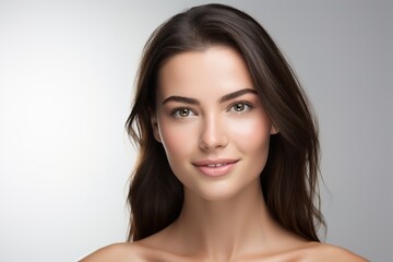Naklejka premium portrait woman beauty beautiful female young face model skin fashion girl hair white healthy eye care clean adult studio attractive cosmetic pretty hygiene caucasian make-up natural