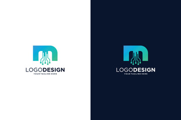 Letter M modern digital dot connection logo design inspiration