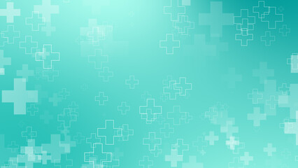 Abstract medical green blue cross pattern background.