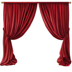 Performance stage red curtain isolated on transparent background