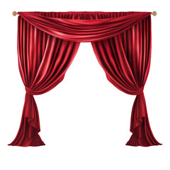 Performance stage red curtain isolated on transparent background