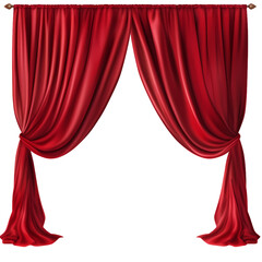 Performance stage red curtain isolated on transparent background