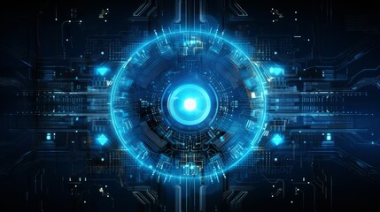 blue cybersecurity network: futuristic digital communication and hi-tech sci-fi elements - wide vector illustration