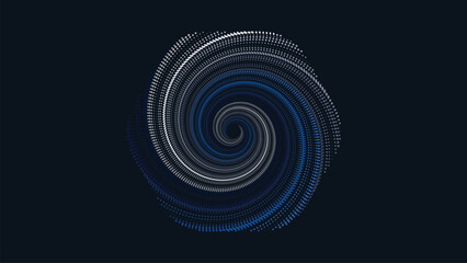 Abstarct spiral dotted round vortex style background in dark blue color This creative background can be presented as a banner or data cycle center.
