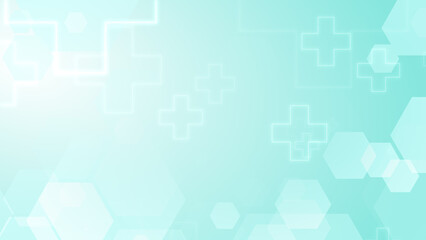 Obraz na płótnie Canvas Abstract hexagon cross geometric blue green pattern medical background.