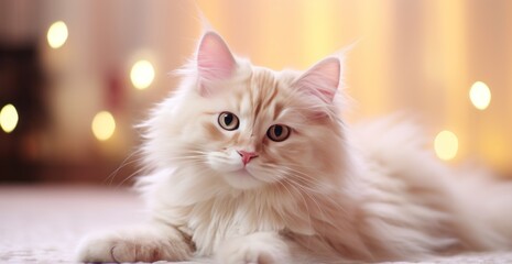 Obraz premium cute fluffy cat laying down and looking at the camera