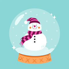 Glass snowball with a cute Snowman on a light blue background. - 691139445