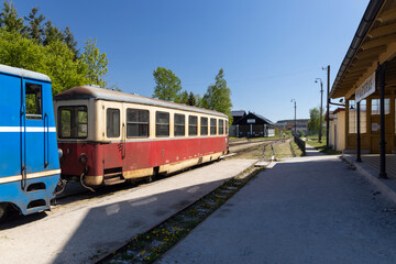 Narrow gauge railway Jindrichuv Hradec to Nova Bystrice, station Nova Bystrice, Czech Republic