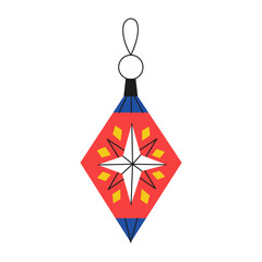 Red rhombus Christmas tree decoration with a geometric pattern. - 691139487