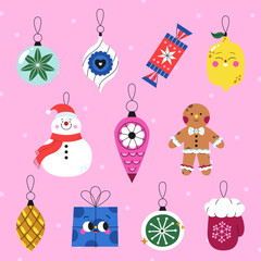 Cute cartoon Christmas Tree decorations set, part two. - 691139490