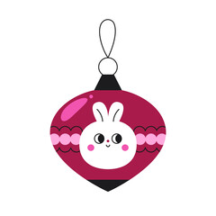 Burgundy Christmas tree decoration with cute bunny face. - 691139492
