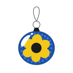 Blue polka dot ball with flower Christmas tree decoration. - 691139493