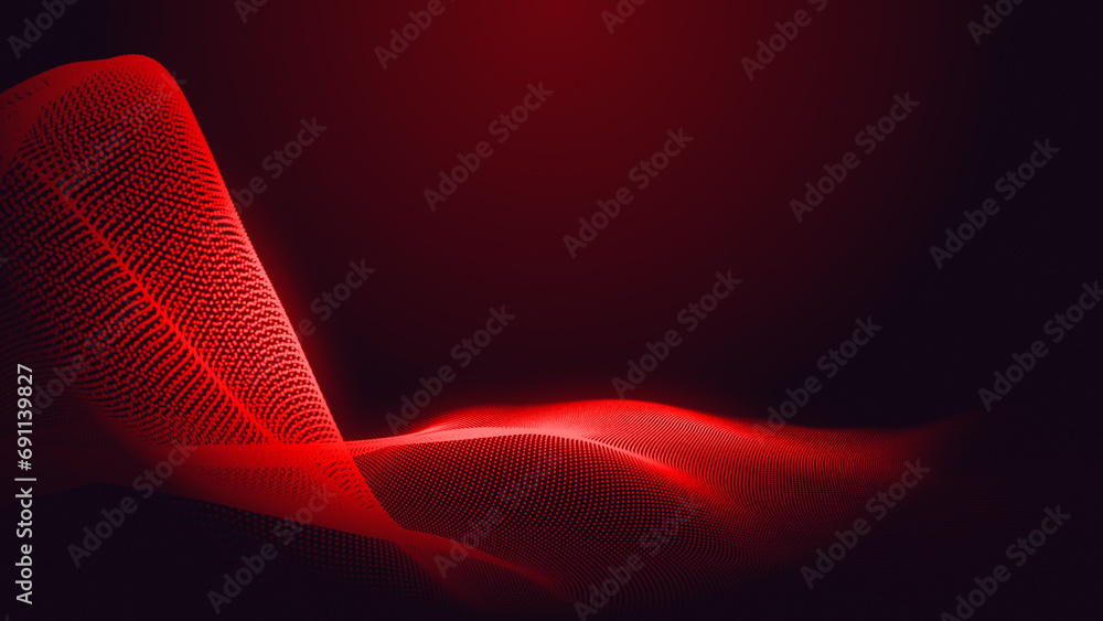 Wall mural Abstract dot red purple gradient wave texture technology background.