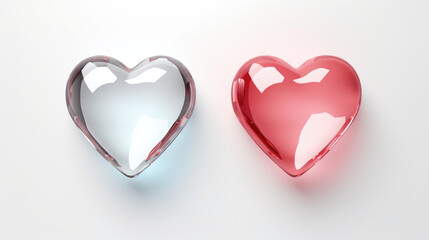 A 3d heart icon, 3d icon, crystal glass material on white background