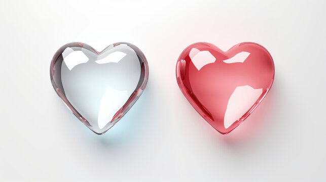 A 3d heart icon, 3d icon, crystal glass material on white background