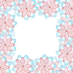 Hand drawn watercolor beautiful snow flakes frame border isolated on white background. Can be used for cards, labels, banner and other printed products.