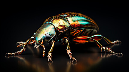 Fototapeta premium close up photo of beautiful metallic beetle created with Generative Ai