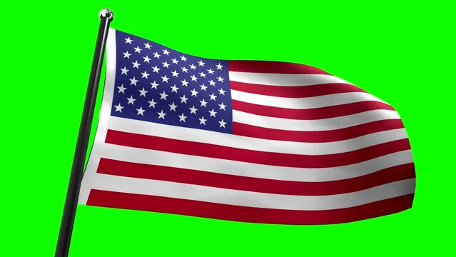 USA, United States of America - flag isolated on green background - 3D 4k animation (3840 x 2160 px)