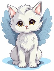 Cartoon sticker sweet angel kitten, AI