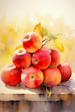 Red apples in autumn sunlight