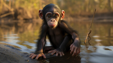photo of baby chimpanzee, cinematic created with Generative Ai