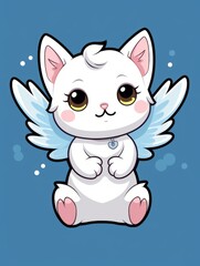 Cartoon sticker sweet angel kitten, AI