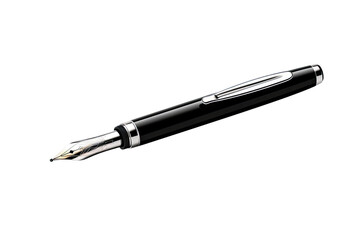 A classic, black fountain pen with a silver nib, representing traditional writing