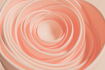 Peach flower, curved layers of petals. 3d rendering tender abstract background