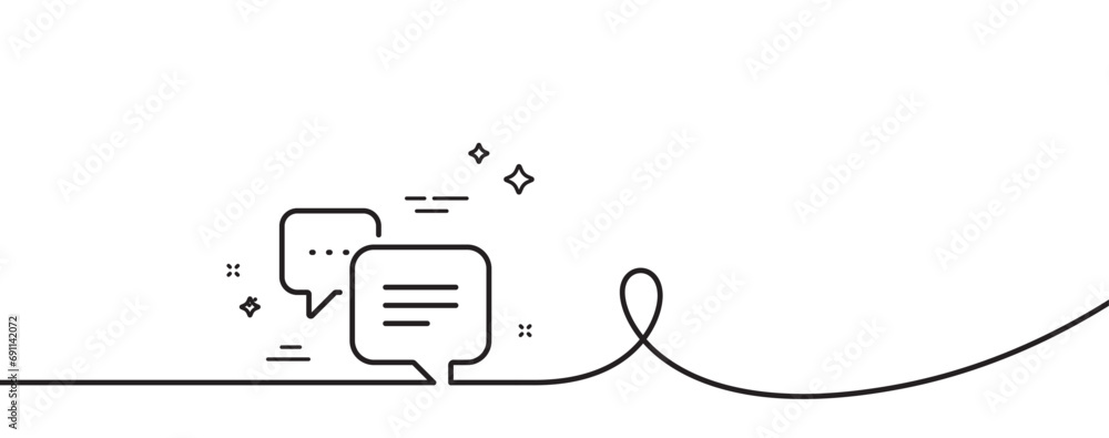 Poster dots message line icon. continuous one line with curl. chat comment sign. speech bubble symbol. dots