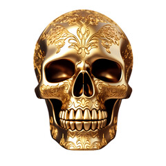 Golden skull isolated on transparent background