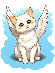 Cartoon sticker sweet angel kitten, AI