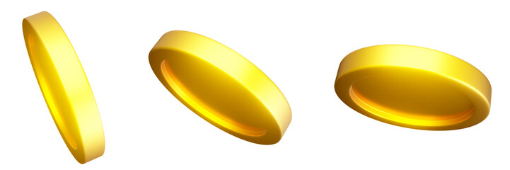 Gold Simple Bright Coins set PNG. Transparent background	