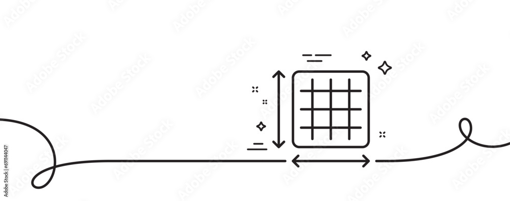 Poster square area line icon. continuous one line with curl. room dimension sign. territory measurement sym